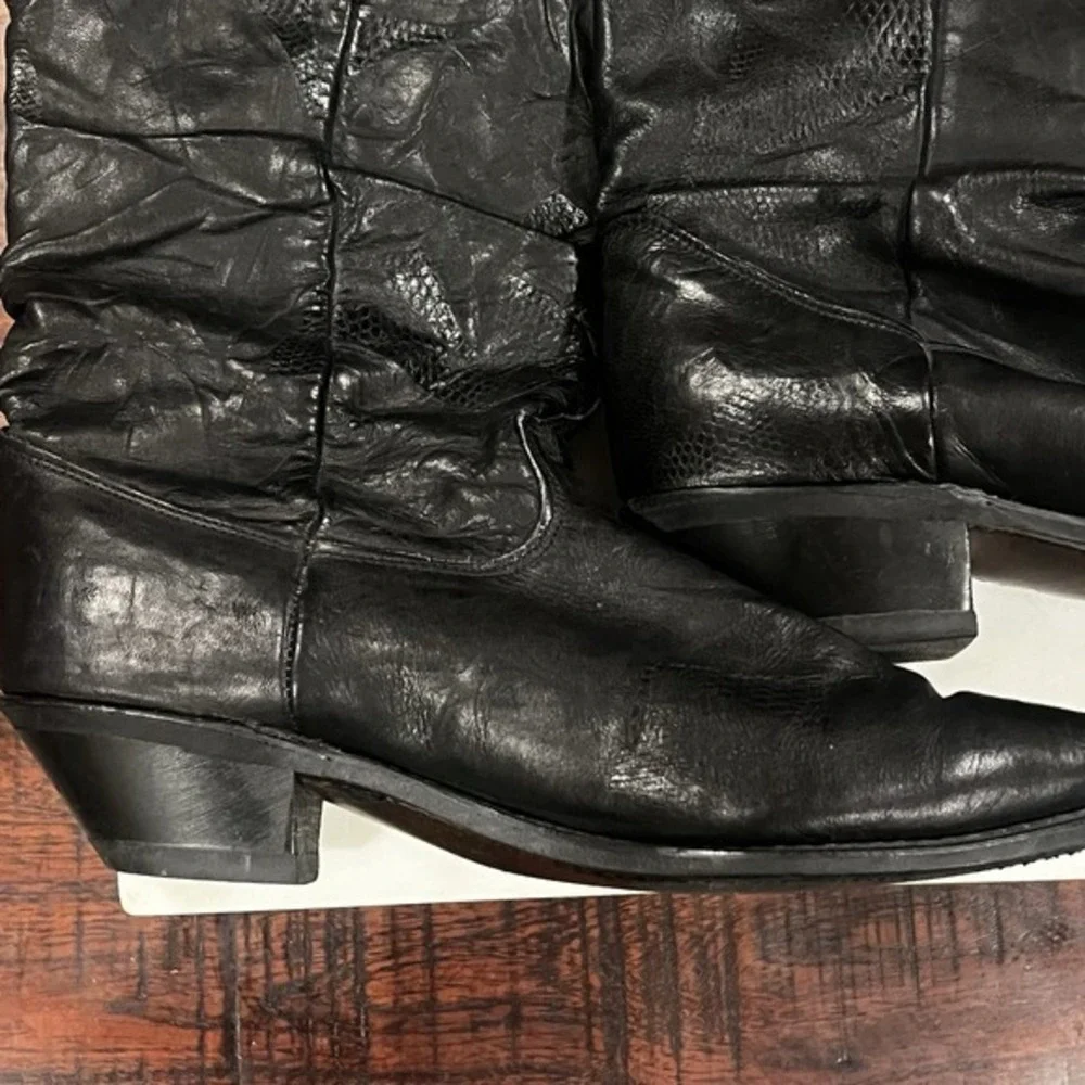 VINTAGE 1980s DINGO BOOTS SLOUCH BLACK LEATHER 7 M GRUNGE METAL‎ GRUNGE VTG